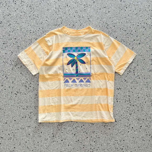 Vintage 90s Palm Springs Striped T-Shirt Fresh Produce Orange Tee Size Large - Picture 1 of 7